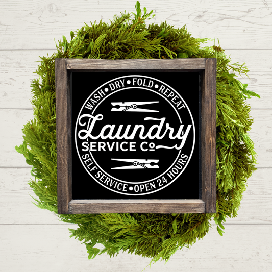 Black and white farmhouse framed wooden sign for laundry room décor