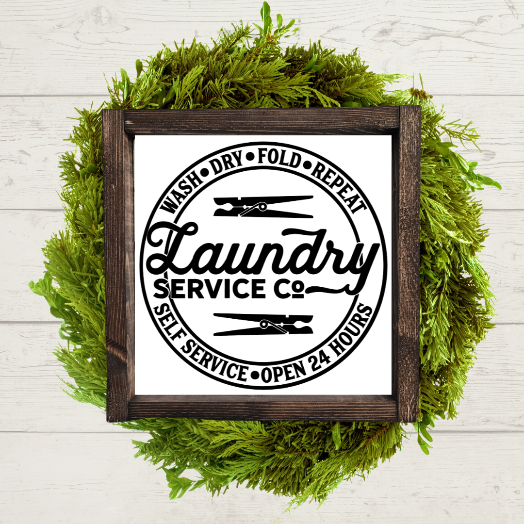 Black and white farmhouse wooden framed sign for laundry room décor