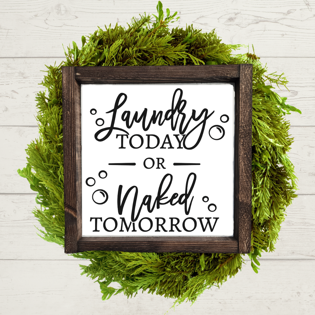 Black and white farmhouse framed wooden sign for laundry room décor