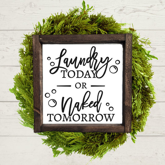 Black and white farmhouse framed wooden sign for laundry room décor
