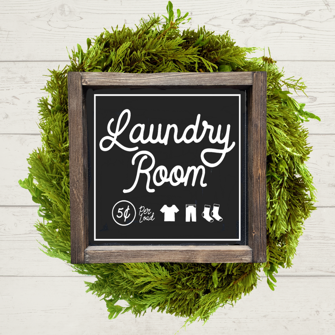 Black and white farmhouse framed wooden sign for laundry room décor